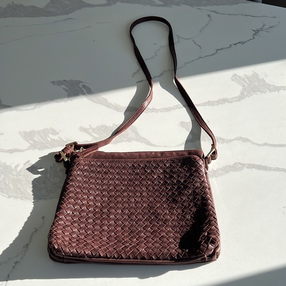 margot Bags Margot Woven Brown Leather Double Pouch Zipper
